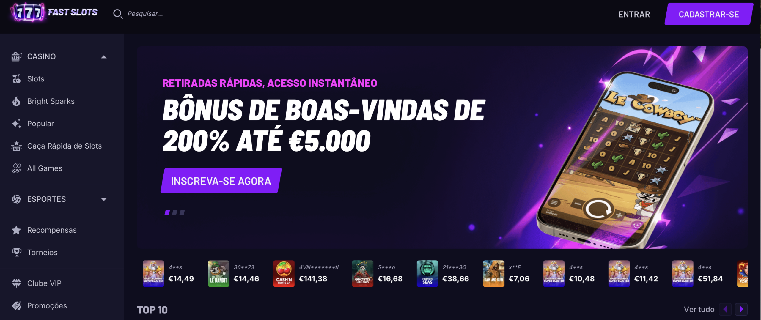 Fastslots - Bônus Triplo com 200%, Rodadas Grátis e Cashback para Apostas Online