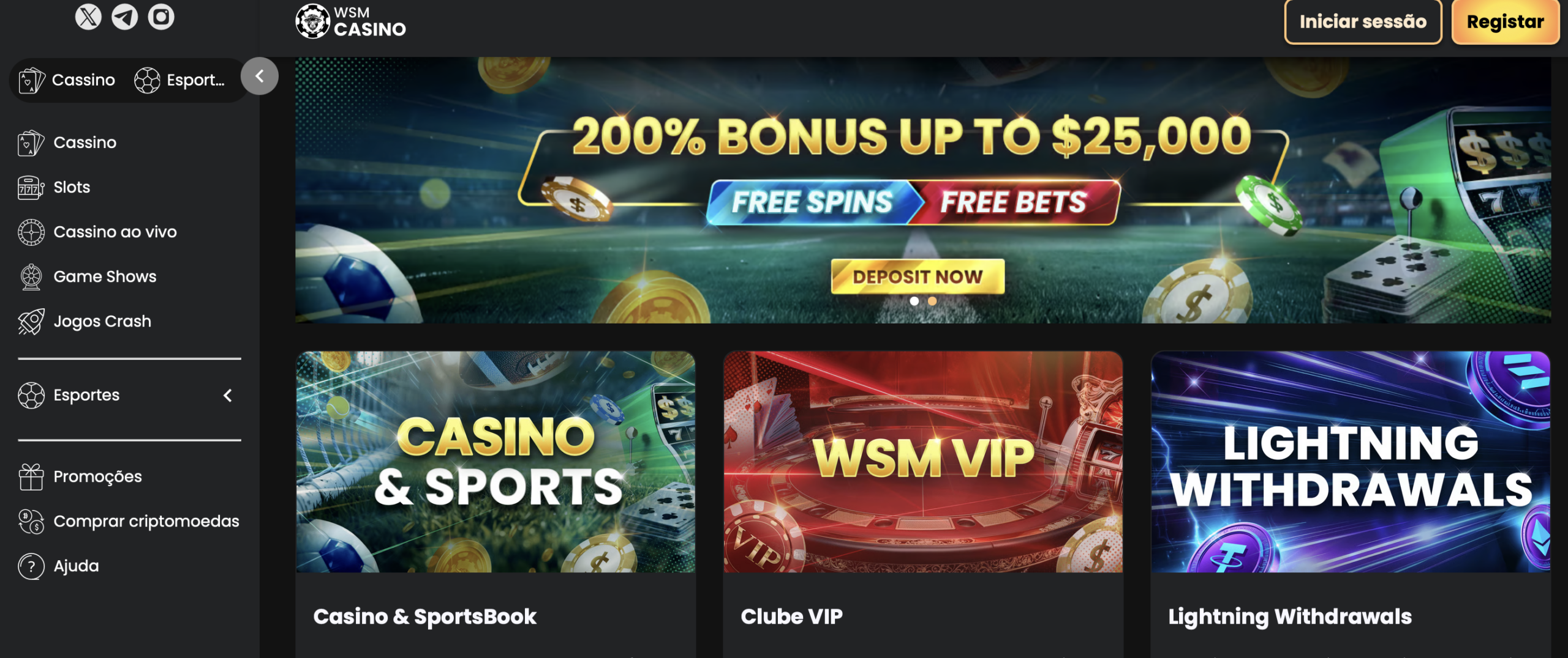 WSM Casino - Sportsbook Completo com Combo Boosts e 4.000+ Jogos Cripto